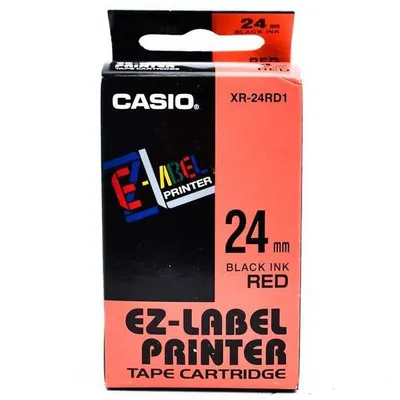 Casio oryginalny taśma do drukarek etykiet, Casio, xr-24rd1, czarny druk/czerwony podkład, nielaminowany, 8m, 24mm