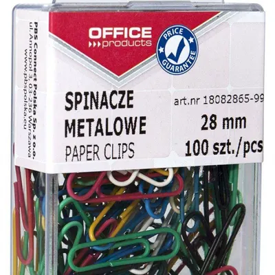 Spinacze okrągłe 28mm OFFICE PRODUCTS mix kolorów metalowe powlekane w zawieszanym pojemniku plastikowym 100szt.