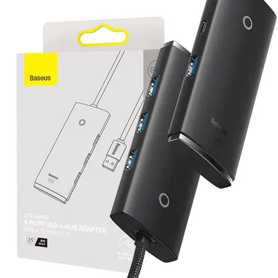 Hub 4w1 Baseus lite series usb do 4x usb 3.0 25cm (czarny)