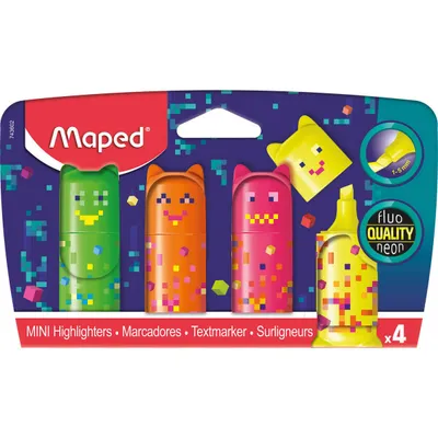 Zakreślacz MAPED mini pixel fluo mix 4 kolorów blister kartonowy