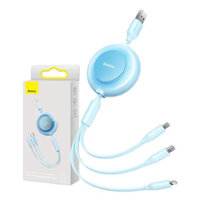 Kabel usb 3w1 Baseus bright mirror 2, micro usb / lightning / usb-c, płaski, 3.5a, 1.1m (błękitny)