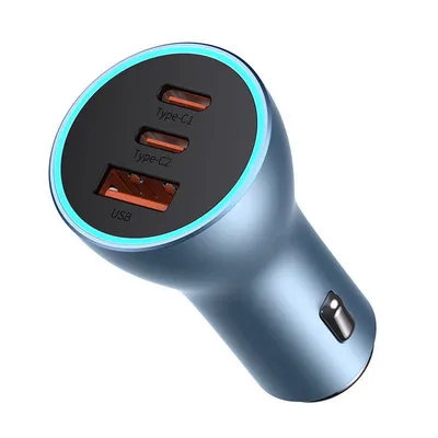 Ładowarka samochodowa Baseus golden contactor pro, 2x usb-c, 1x usb, 65w (niebieska)