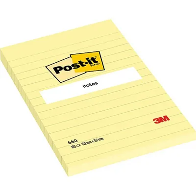 Karteczki samoprzylepne 102x152mm 3M post-it® 660 żółte w linie 100 kart