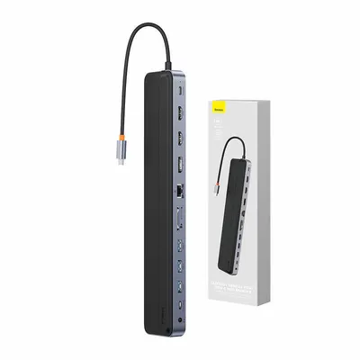 Hub 12w1 Baseus elitejoy gen2 series usb-c do 2xhdmi+ 3xusb 3.0+ pd+ dp+ sd/tf+ rj45+type-c+ 3.5mm (ciemny szary)