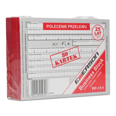 Druk akcydensowy polecenie przelewu a6 EMERSON pp-11/1 1+3 80 kart. 5 bl.