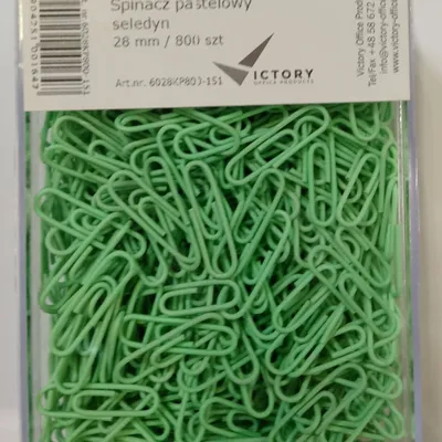 Spinacze okrągłe 28mm VICTORY OFFICE PRODUCTS 6028kp800-151 pastelowe seledynowe metalowepowlekane w pojemniku plastikowym 800szt