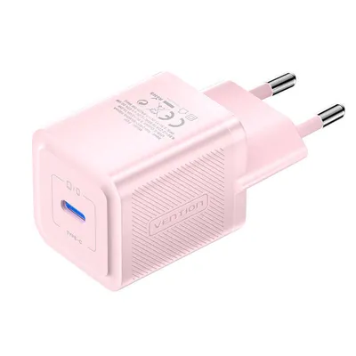 Ładowarka sieciowa, Vention, fepp0-eu, usb-c, 20w, gan (różowa)