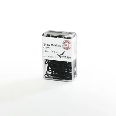 Spinacze okrągłe 28mm VICTORY OFFICE PRODUCTS 6028350-01 czarne metalowepowlekane w pojemniku plastikowym 50szt