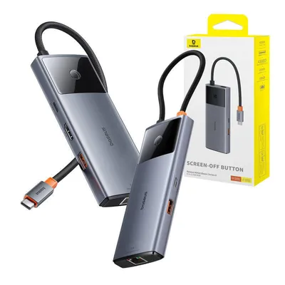 Hub 6w1 Baseus metal gleam 2 series, usb-c do 2xusb 3.0 +usb-c + hdmi + usb-c pd + ethernet rj45