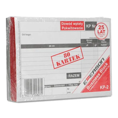 Druk akcydensowy kasa przyjmie a6 EMERSON kp-2 wielokopia 80 kart. 5 bl.