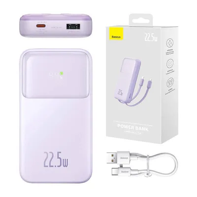 Powerbank Baseus comet z kablem usb do usb-c, 10000mah, 22.5w (fioletowy)