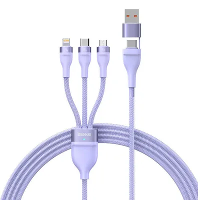 Kabel usb 3w1 Baseus flash series 2, usb-c + micro usb + lightning, 100w, 1.2m (fioletowy)