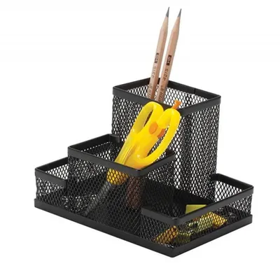 Przybornik na biurko 153x103x100mm Q-Connect office set czarny metalowa siatka