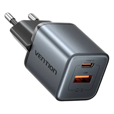Ładowarka gan Vention usb-c + usb-a 30w (szara)