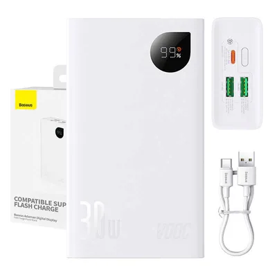 Powerbank Baseus adaman 2, 20000mah, 2xusb, usb-c 30w, (biały)