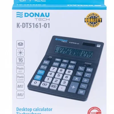 Kalkulator biurowy 201x155x35mm DONAU TECH office czarny solarne+bateria