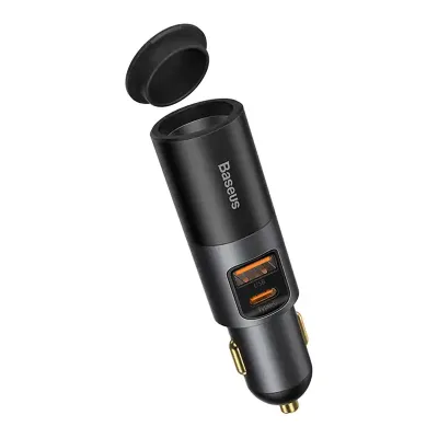 Ładowarka samochodowa Baseus share together fast z gniazdem zapalniczki, 2x usb, 120w (szara)