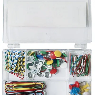 Zestaw biurowy pinezki, spinacze OFFICE PRODUCTS mix w plastikowym pojemniku 135szt
