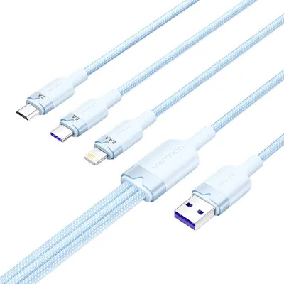 Kabel usb 2.0 a do 3w1 6a Vention ctrlg 1.5m (niebieski)