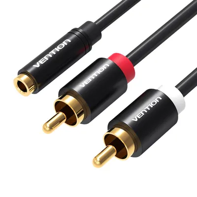 Kabel audio 3,5mm żeński na 2x rca męski Vention vab-r01-b200 2m czarny