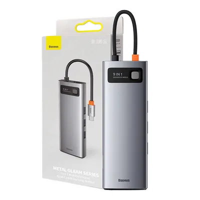 Hub 9w1 Baseus metal gleam series, usb-c do 3x usb 3.0 + hdmi + usb-c pd + ethernet rj45 + microsd/sd + vga