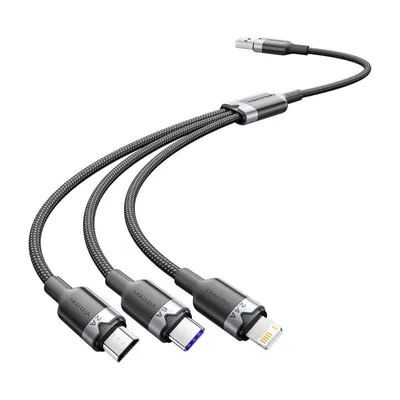 Kabel usb 2.0 a do 3w1 6a Vention ctrbg 1.5m (czarny)