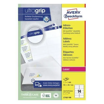 Etykiety samoprzylepne 99.1x38.1mm do adresowania AVERY zweckform l7163-100 białe 100ark*14szt