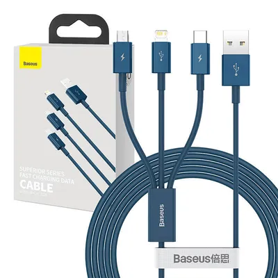 Kabel usb 3w1 Baseus superior series, usb do micro usb / usb-c / lightning, 3.5a, 1.5m (niebieski)
