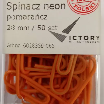 Spinacze okrągłe 28mm VICTORY OFFICE PRODUCTS 6028350-065 neonowe pomarańczowe metalowepowlekane w pojemniku plastikowym 50szt