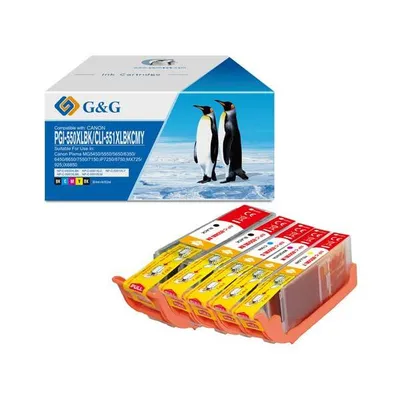 G&g kompatybilny ink / tusz z pgi-550bk/cli-551bk/c/m/y, cmyk, 20,4ml + 10,2ml, ml np-c-0550bk/551bk/c/m/y, dla canon pixma mg5450