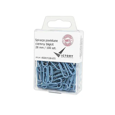 Spinacze okrągłe 28mm VICTORY OFFICE PRODUCTS 6028km100-073 pastelowe ciemnoniebieskie metalowepowlekane w zawieszanym pojemniku plastikowym 100szt
