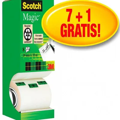 Taśma biurowa 19mmx33M 3m scotch® magic™ 9-1933r8 matowa 7+1szt