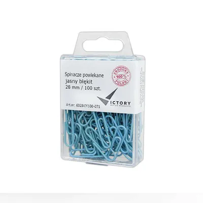 Spinacze okrągłe 28mm VICTORY OFFICE PRODUCTS 6028km100-071 pastelowe jasnoniebieskie metalowepowlekane w zawieszanym pojemniku plastikowym 100szt