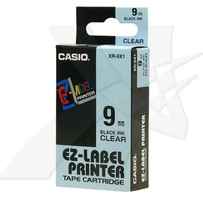 Casio oryginalny taśma do drukarek etykiet, Casio, xr-9x1, czarny druk/przezroczysty podkład, nielaminowany, 8m, 9mm
