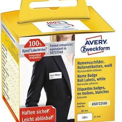 Identyfikatory imienne 41x89mm usuwalne, w rolce do druk. term. as0722560 białe 200 szt