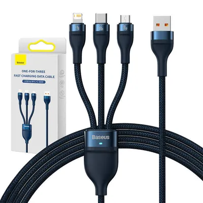 Kabel usb 3w1 Baseus flash series, usb-c + micro usb + lightning, 66w, 1.2m (niebieski)
