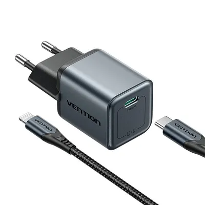 Ładowarka gan Vention usb-c 20w + kabel usb-c-l 1m (szara)