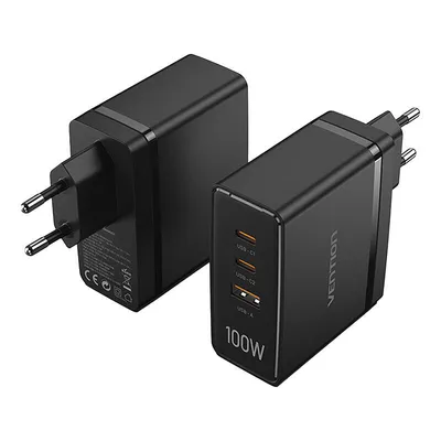 Ładowarka sieciowa Vention fegb0-eu 2xusb-c 1xusb-a 100w/100w/30w gan (czarna)