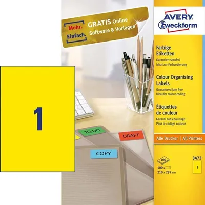 Etykiety samoprzylepne 210x297mm trwałe 3473 żółte 100ark*1szt