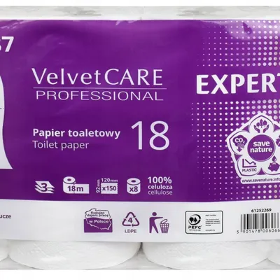 Papier toaletowy trzywarstwowy celulozowy VELVET care 18 expert 4100837 biały 18m 8 szt.