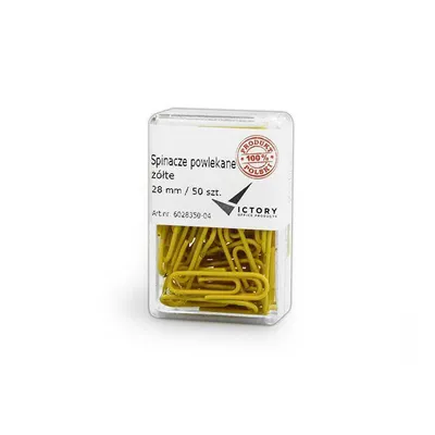 Spinacze okrągłe 28mm VICTORY OFFICE PRODUCTS 6028350-04 żółte metalowepowlekane w pojemniku plastikowym 50szt