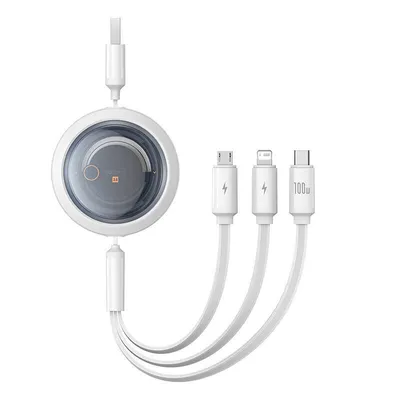 Kabel 3w1 Baseus free2draw usb do m+l+c 100w, 1,1 m (biały)