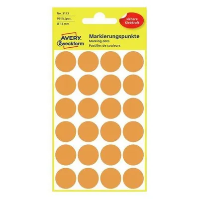 Etykiety samoprzylepne 18mm kółka do zaznaczania AVERY zweckform trwałe 3173 neonowe pomarańczowe 4ark*24szt
