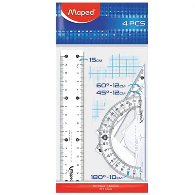 Zestaw MAPED start mini linijka 15 cm. 2 ekierki. kątomierz torebka