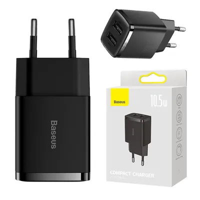Ładowarka sieciowa Baseus compact quick charger, 2x usb, 10.5w (czarna)
