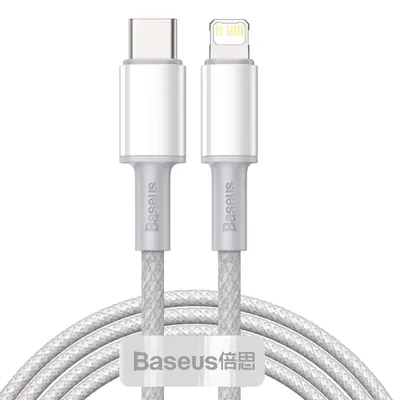 Kabel usb-c do lightning Baseus high density braided, 20w, pd, 2m (biały)