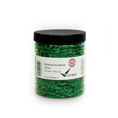 Spinacze okrągłe 28mm VICTORY OFFICE PRODUCTS 6028sd800-15 zielone metalowepowlekane w słoiku dużym 800szt