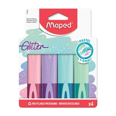 Zakreślacz MAPED glitter pastel brokatowy 4 szt kolory kartonowe etui