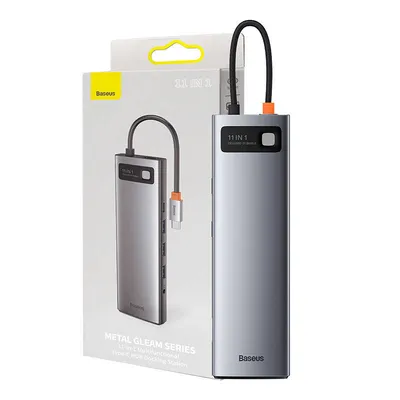Hub 11w1 Baseus metal gleam series, usb-c do 3x usb 3.0 + 2x hdmi + usb-c pd + ethernet rj45 + microsd/sd + vga + aux