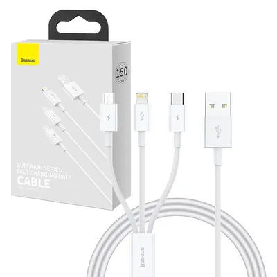 Kabel szybkiego ładowania Baseus superior data usb do m+l+c 3.5a 1m(white)